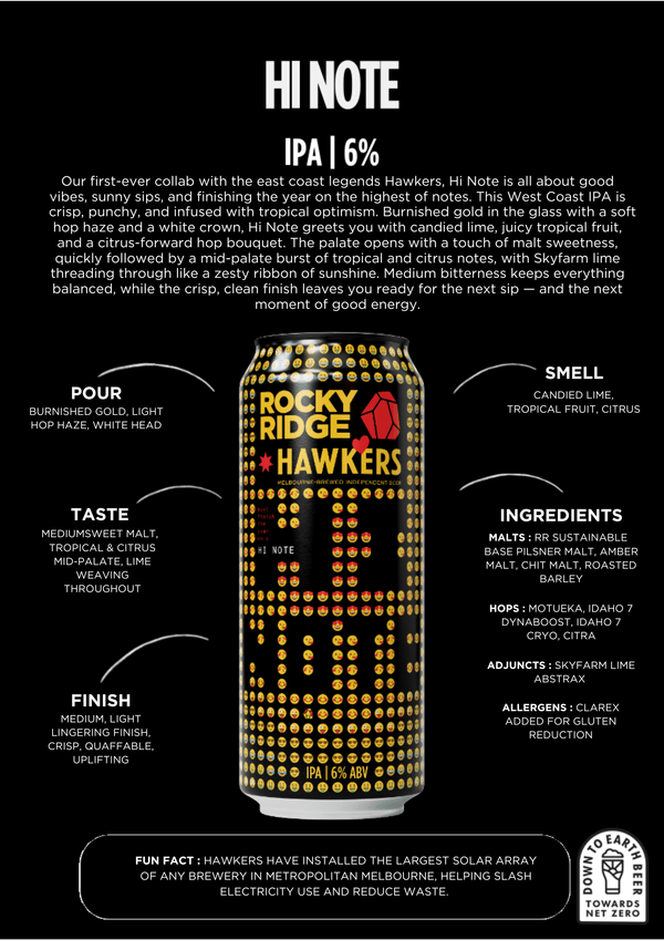 Rocky Ridge x Hawkers 'Hi Note' West Coast IPA